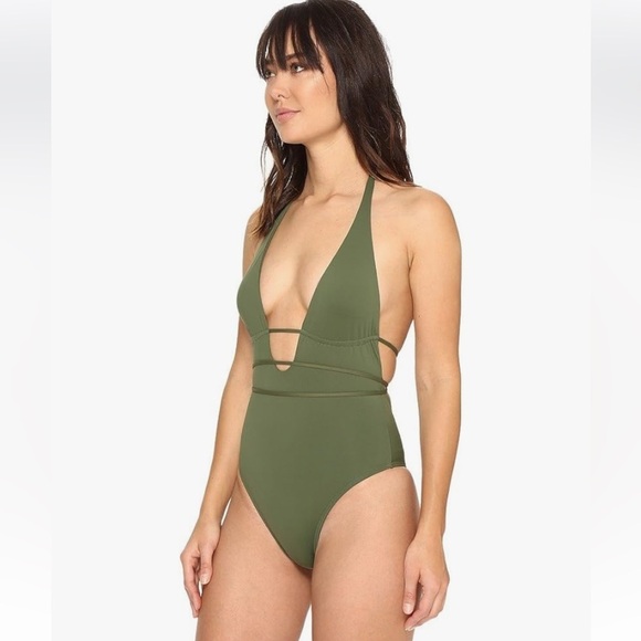 L*Space Pamela Jungle Green Tie Around Halter One Piece Swimsuit - Picture 2 of 7